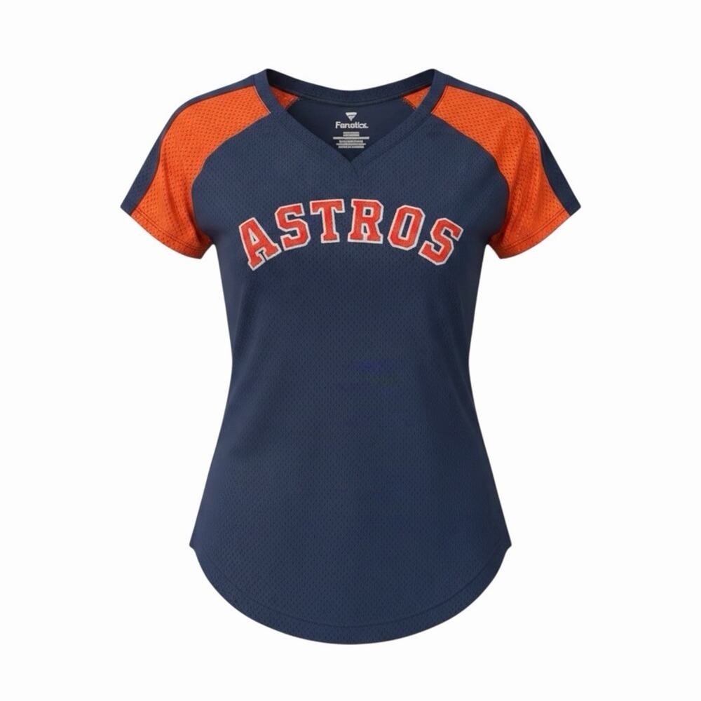 Women’s Houston Astros Fanatics Navy League Diva Raglan V-Neck T-Shirt Sz XL